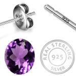 925 Sterling Silver Real Amethyst Oval dotted Gemstone Shape Stud Earrings