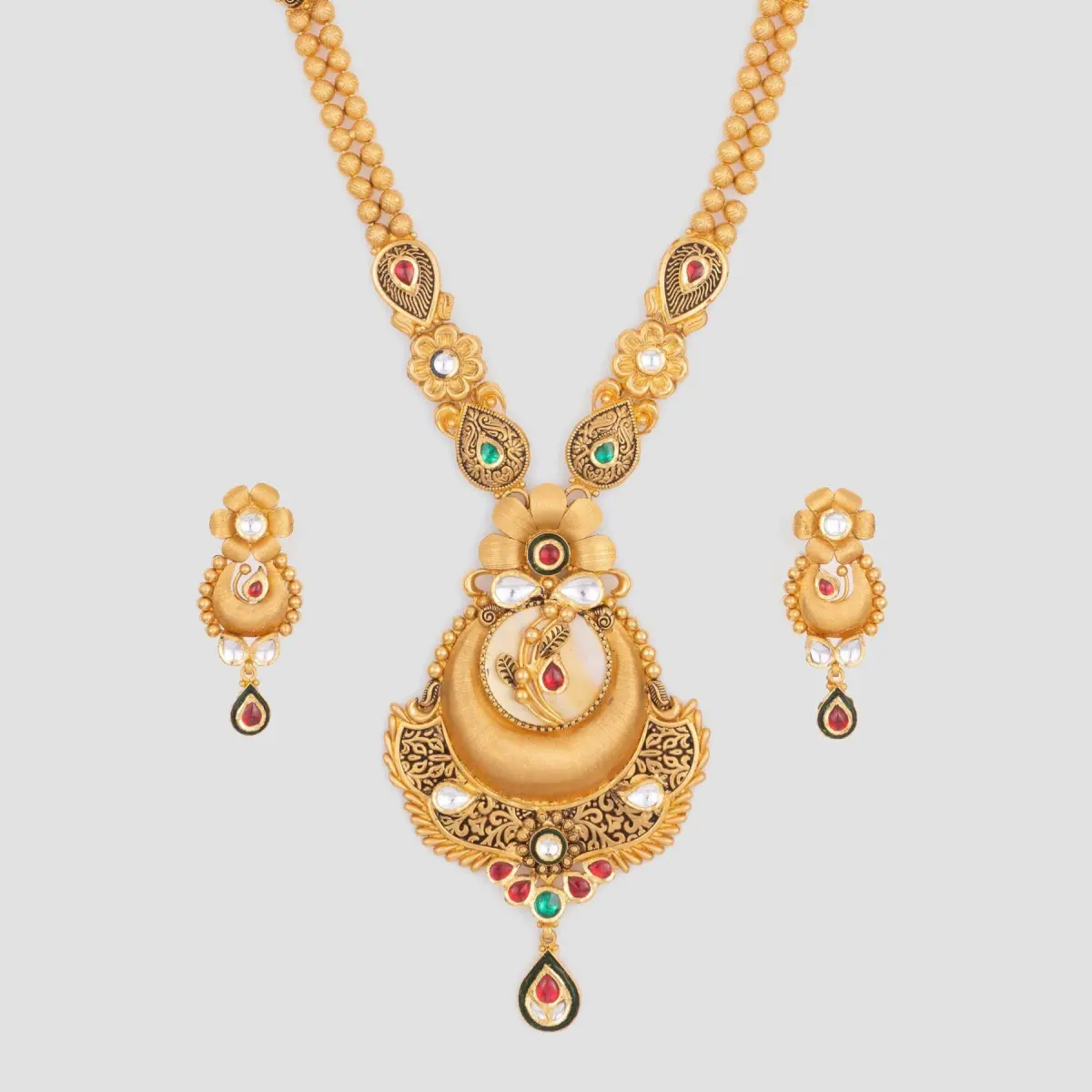 Fabulous Kundan & Meena work with Amazing Design Gold Long Antique Ranihar Set 