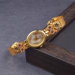 Gold Antique Design Watch with Flowers & Leaf Design for Ladies 