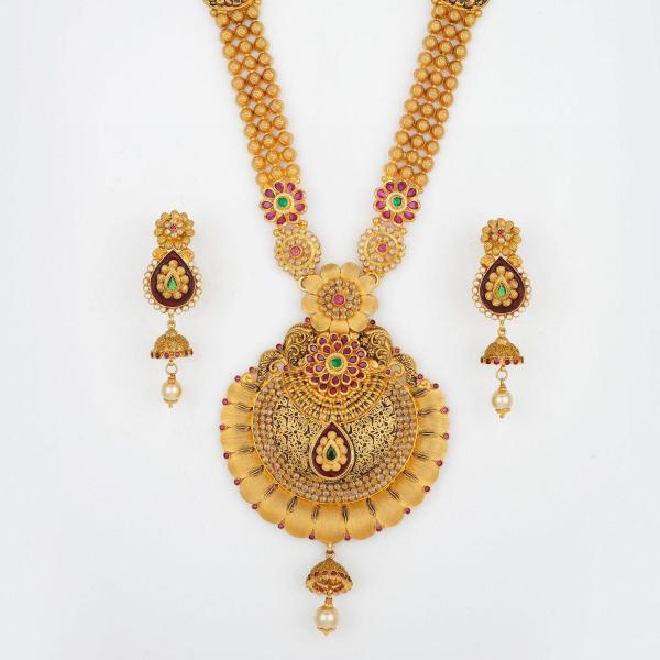 Amazing Gold Long Antique Ranihar Sets in Beautiful Design & Kundan work for Ladies 