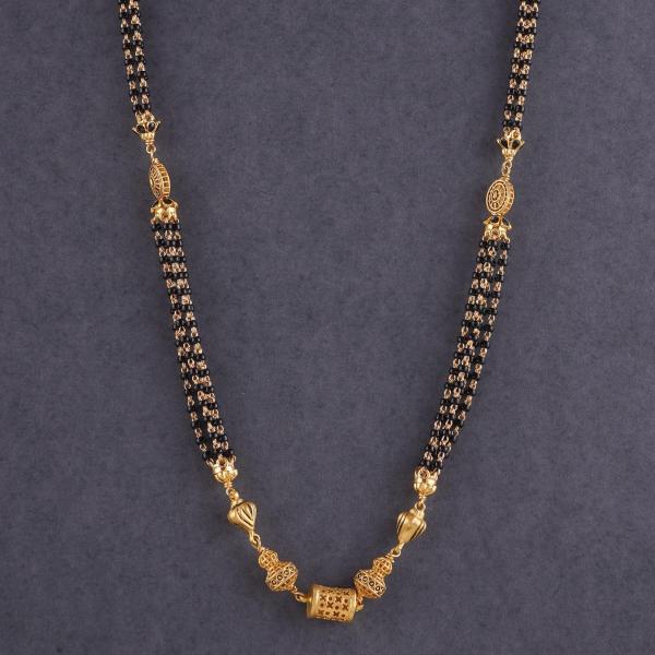 Gold Antique Small Mangalsutra for Ladies with Black Meena 