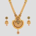 Elegant Flowers Design Gold Ranihar Set for Ladies with Zerkon Stones & Beautiful Design 