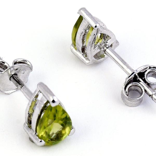 925 Sterling Silver Real Peridot Gemstone Pear Shape Stud Earrings