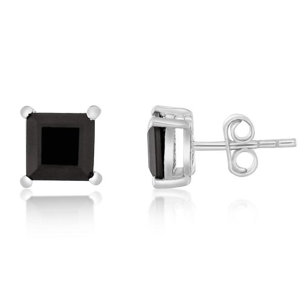 925 Sterling Silver Real Black onyx Square Gemstone Shape Stud Earrings