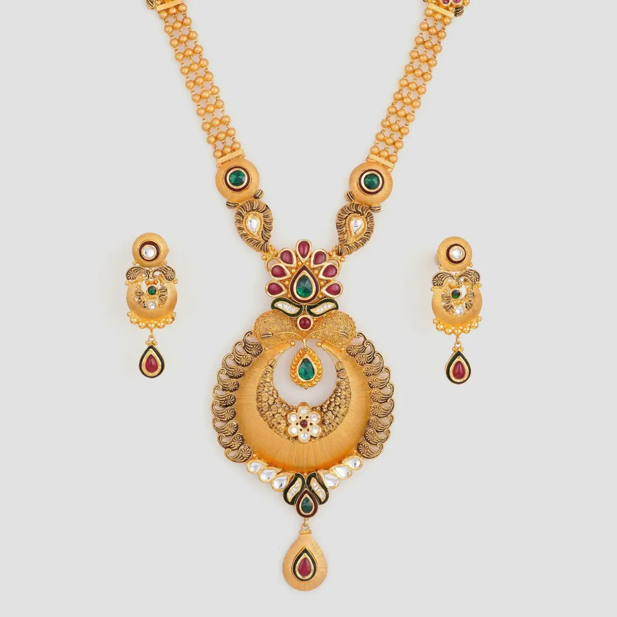 Elegant Gold Antique Ranihar Set Set with Fabulous work & Design in Square Shape