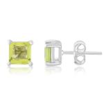 925 Sterling Silver Real Square Peridot Gemstone Shape Stud Earrings