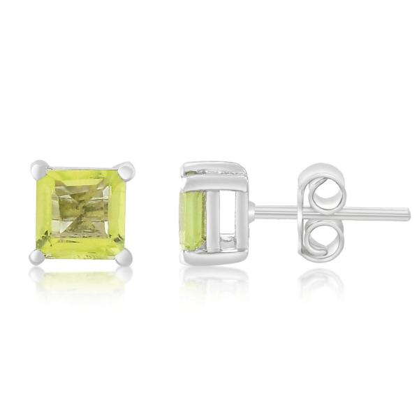 925 Sterling Silver Real Square Peridot Gemstone Shape Stud Earrings