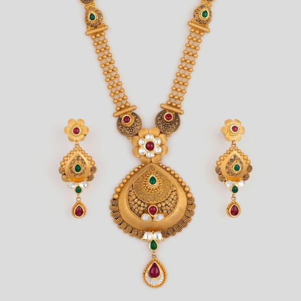 Adoreable Gold Ranihar Set in Beautiful Design for Ladies with Fabulous Antique Design 