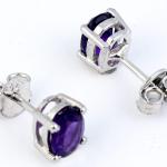 925 Sterling Silver Real Amethyst Gemstone Oval Shape Stud Earrings