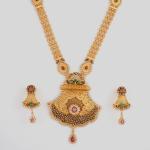 Amazing Square Shape with Flowers and Leaf Design in Meena work Gold Antique Ranihar Set