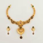 Fancy Gold Antique Necklace Set for Ladies with Unique Shape & Flowers Design