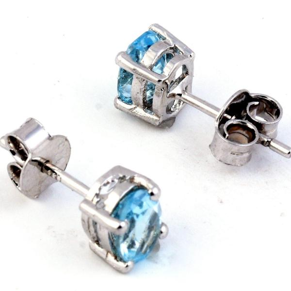 925 Sterling Silver Real Gemstone Blue Topaz Oval Shape Stud Earrings