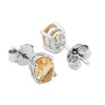 925 Sterling Silver Real Citrine Gemstone Oval Shape Stud Earrings