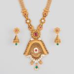 Beautiful Flowers & leaf Design Gold Ranihar Set with Kundan work for Ladies 