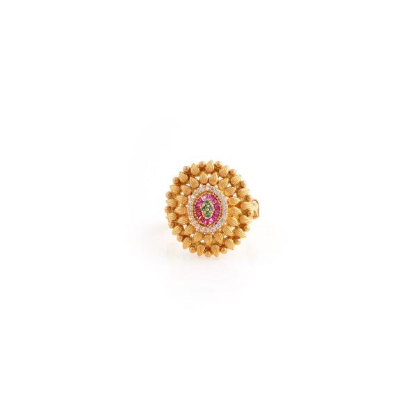 Beautiful Gold Cocktail Ring in Antique Design for Ladies in Flowers Shape