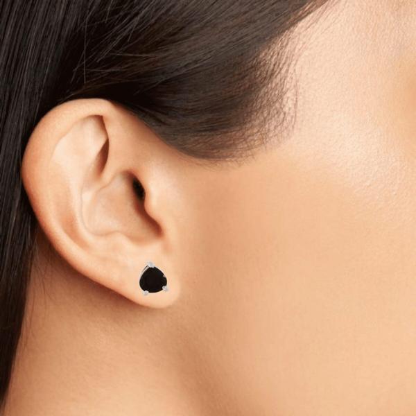 925 Sterling Silver Real Trillion Black onyx Gemstone Shape Stud Earrings