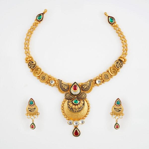 916 Hallmark Gold Antique Necklace Set for Ladies with Fabulous Design 