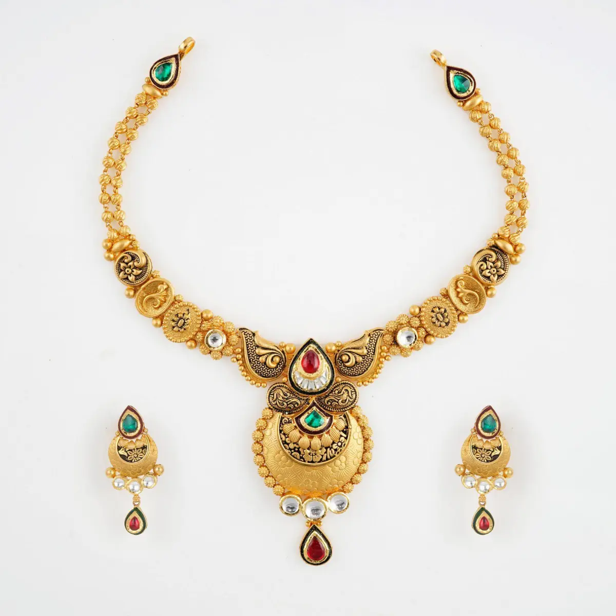 916 Hallmark Gold Antique Necklace Set for Ladies with Fabulous Design 