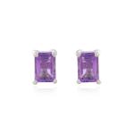 925 Sterling Silver Real Amethyst Rectangle Gemstone Shape Stud Earrings