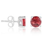 925 Sterling Silver Real Garnet Gemstone Round Shape Stud Earrings