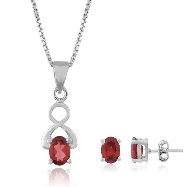 925 Sterling Silver Natural Garnet Gemstone Pendent Set for Women & Girls