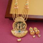 Amazing Square Shape with Flowers and Leaf Design in Meena work Gold Antique Ranihar Set