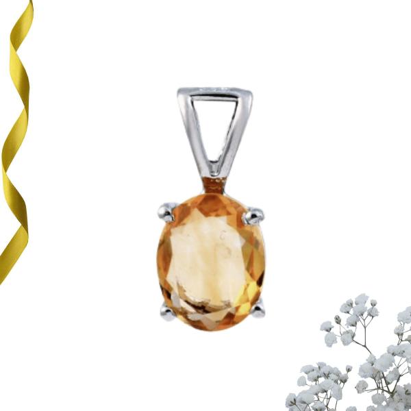 925 Sterling Silver Natural Citrine Gemstone Pendant / Locket for Women & Girls