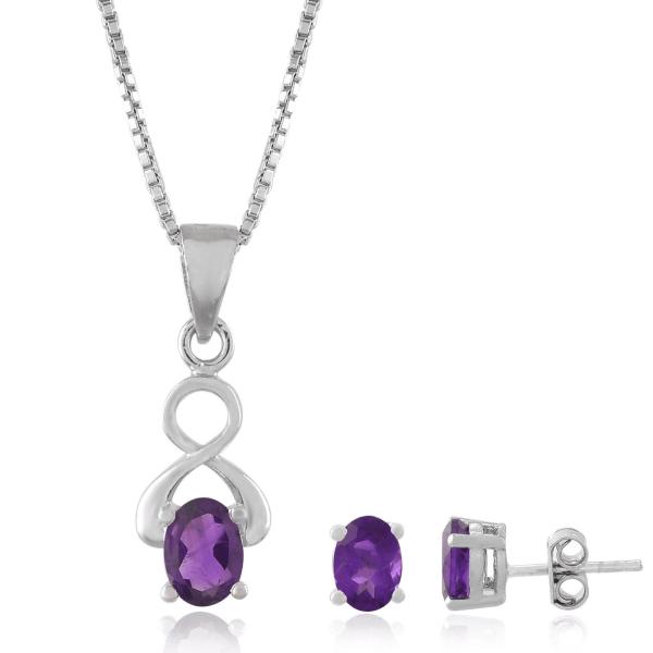 925 Sterling Silver Natural Amethyst Gemstone Pendent Set for Women & Girls