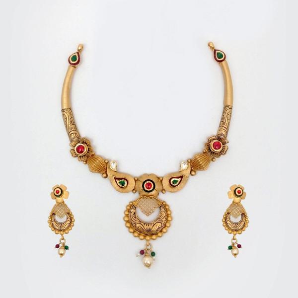 Gold Antique Necklace Set with Beautiful Design for Ladies 