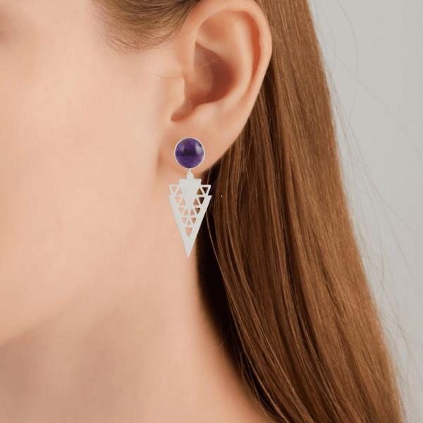 925 Sterling Silver Natural Amethyst Gemstone Dangler Drop Earrings