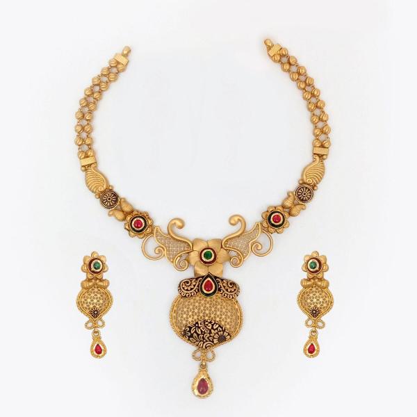 Elegant Shape Antique Gold Necklace for Ladies with Fancy Design 