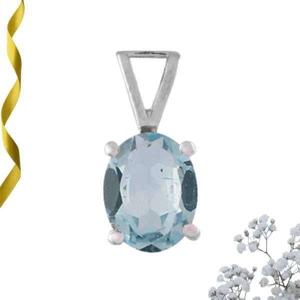 925 Sterling Silver Natural Blue Topaz Gemstone Pendant / Locket for Women & Girls