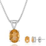 925 Sterling Silver Natural Citrine Gemstone Pendent Set for Women & Girls