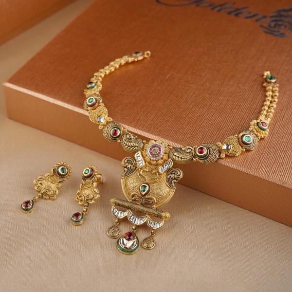 Elegant Fancy Antique Necklace set with Kundan and Meena Kari work in beautiful Design for ladies 