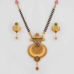 Beautiful Gold Mangal Sutra Pendant Set in Flowers Design in Meena work and Stones 