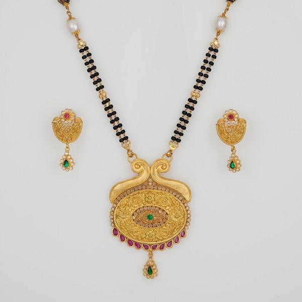 Adoreable Gold Mangal Sutra Pendant Set with Earring for Ladies in Beautiful Design 