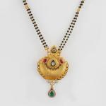 Gold Antique Pendant Set for Ladies with Beautiful Meena work & Stones 