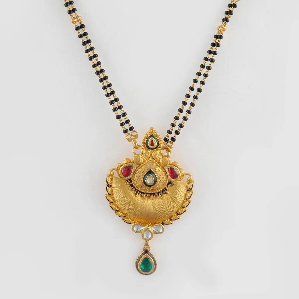 Gold Antique Pendant Set for Ladies with Beautiful Meena work & Stones 