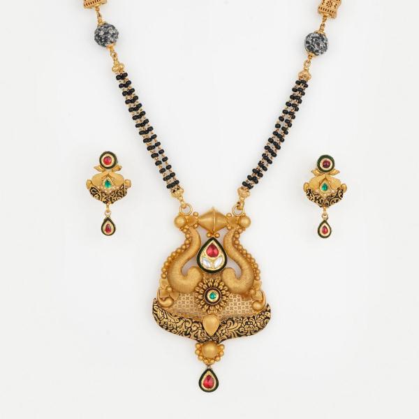 Unique Gold mangal Sutra pandent Set with Earring & Meena work in Beautiful Design and Shape