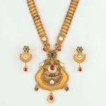 Adoreable Gold Antique Long Ranihar Set for Ladies with Flowers Design 