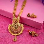 Elegant Flowers Design Gold Ranihar Set for Ladies with Zerkon Stones & Beautiful Design 