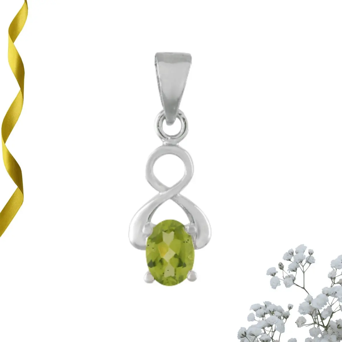 925 Sterling Silver Natural Peridot Gemstone Pendant / Locket for Women & Girls