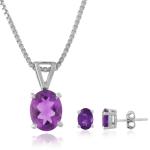 925 Sterling Silver Natural Amethyst Gemstone Pendent Set for Women & Girls