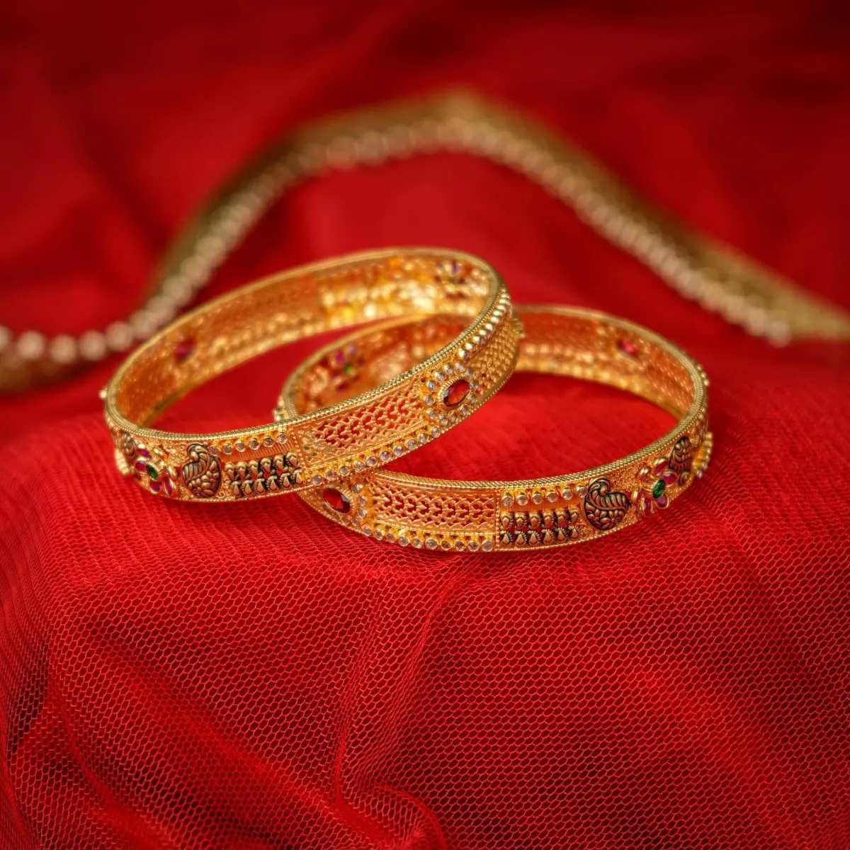 Antique Gold Bangles with Meena Work and Beautiful Design 