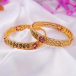 Gold Bangles in Flowers Design and Meena work with Stones for Ladies 