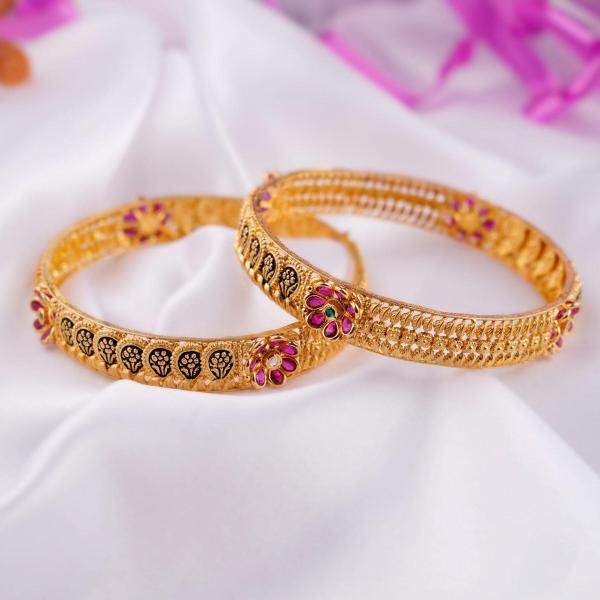 Gold Bangles in Flowers Design and Meena work with Stones for Ladies 