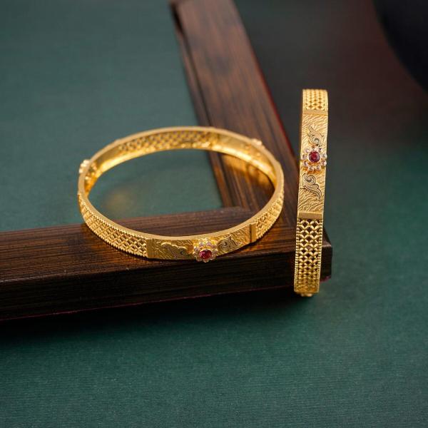 Beautiful Gold Bangles with red Stone And Beautiful Design 