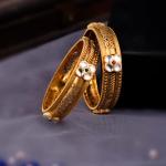 22k Gold Solid Antique Bangles in Flowers Design with Meena 