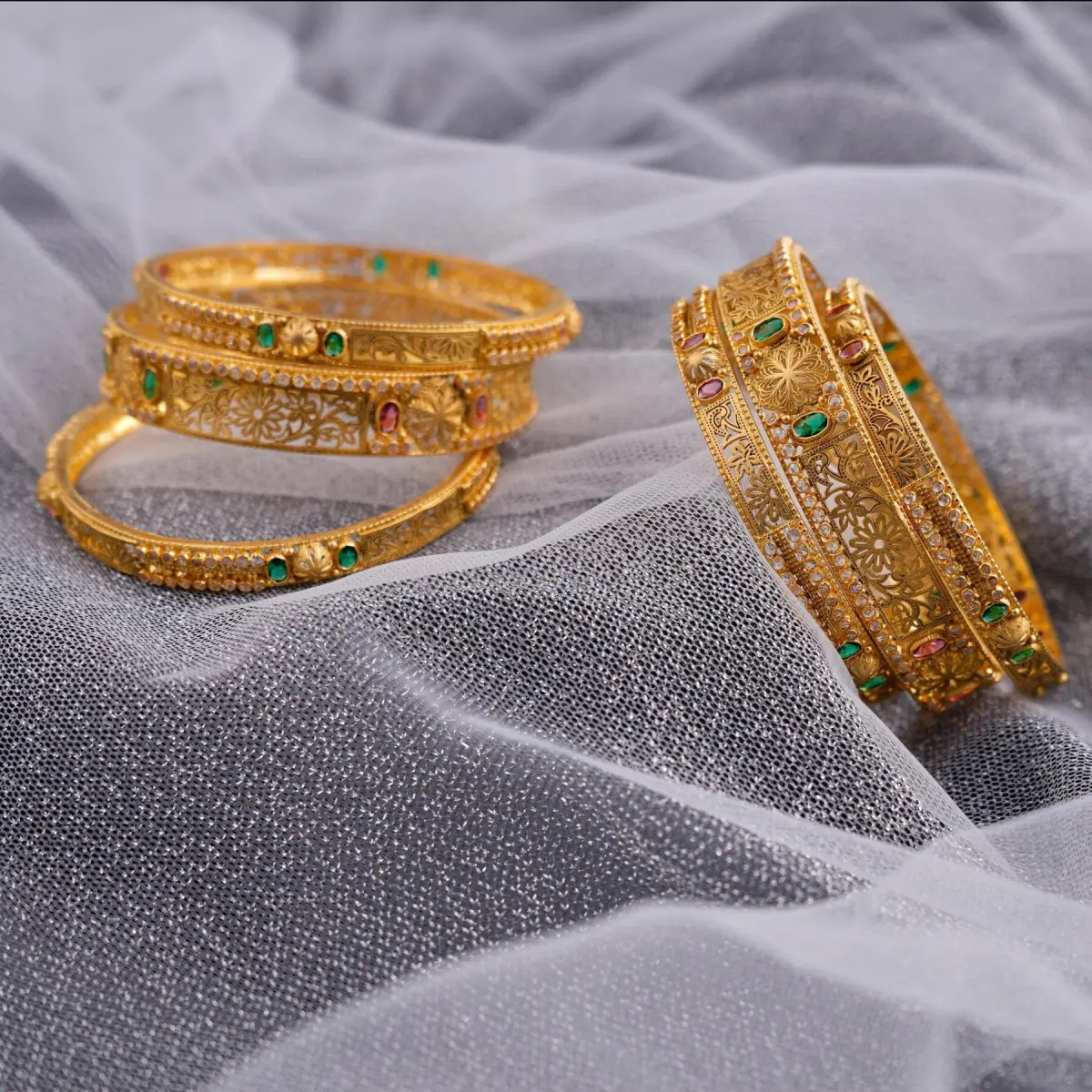 Beautiful Gold Bangles in Flowers and Leaf Design with Stones & Beautiful Work