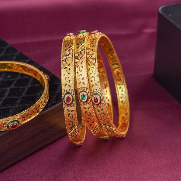 Golod Beautiful Bangles with Meena work and Stones for Ladies